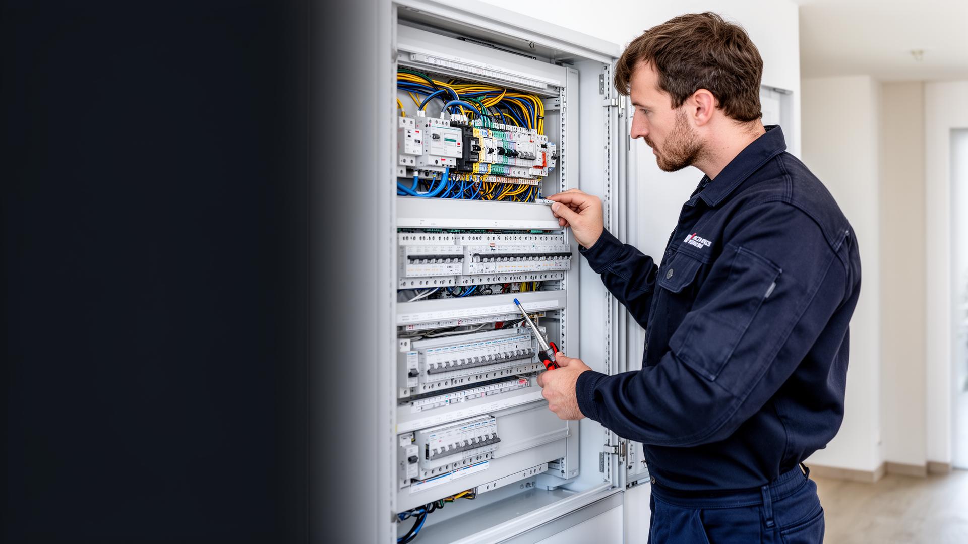 Elektromeister prüft eine moderne Elektroverteilung